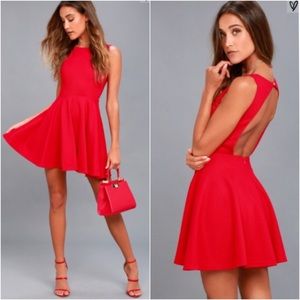 NEW Lulu's Cherry Red Formal Backless Skater Dress
